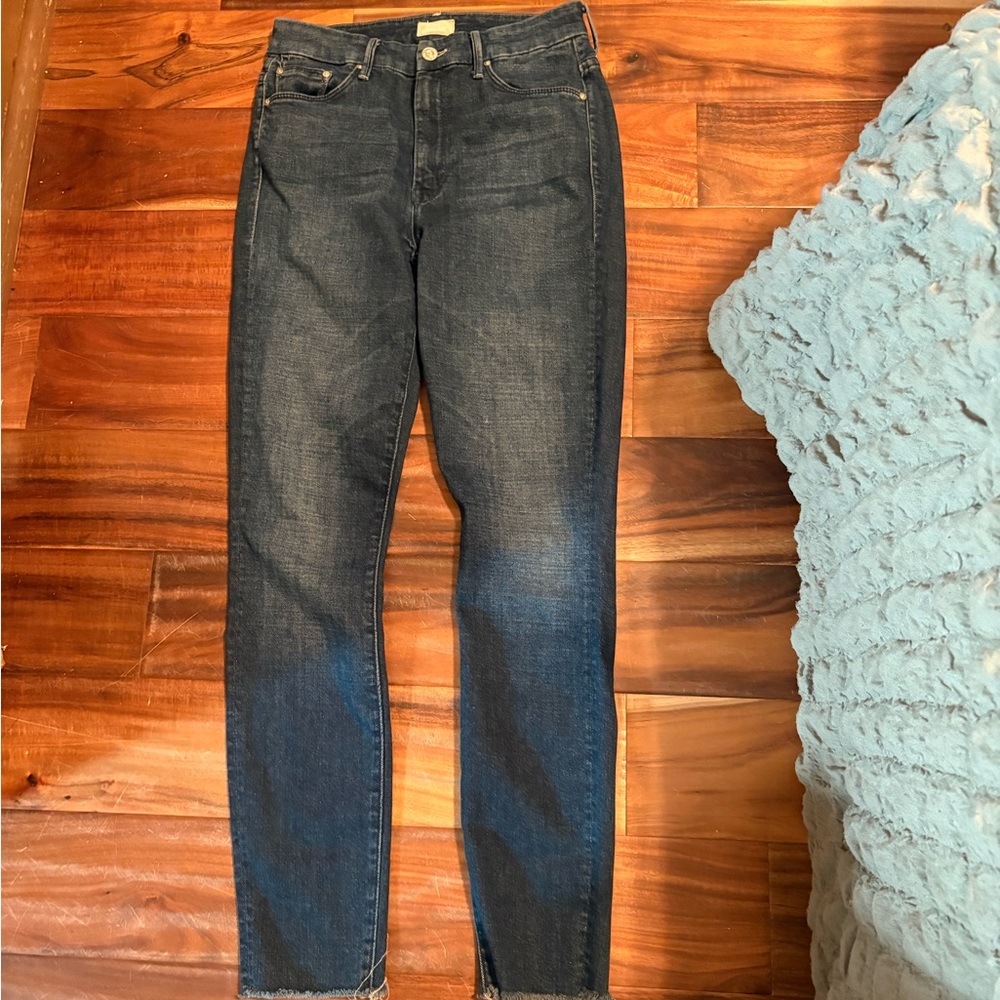MOTHER‎ High Waisted Looker Ankle Fray Jeans Size 26 Dark Wash Skinny (0984)